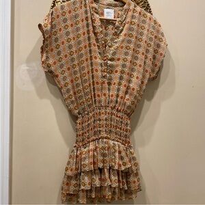 Misa Los Angeles Orange and Brown Patterned Blouse